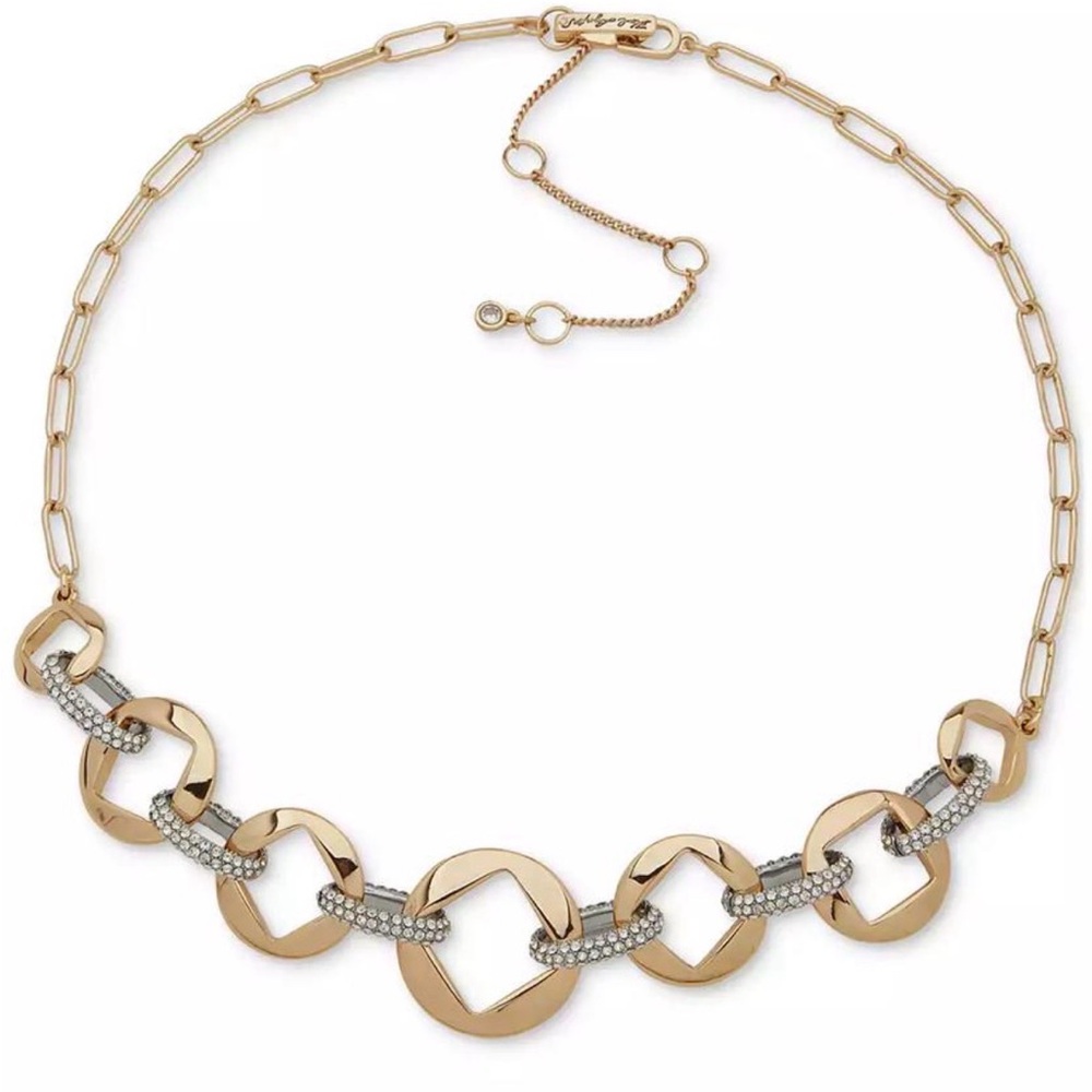 Karl Lagerfeld Paris Two-Tone Pavé Square Cut Link Statement Necklace